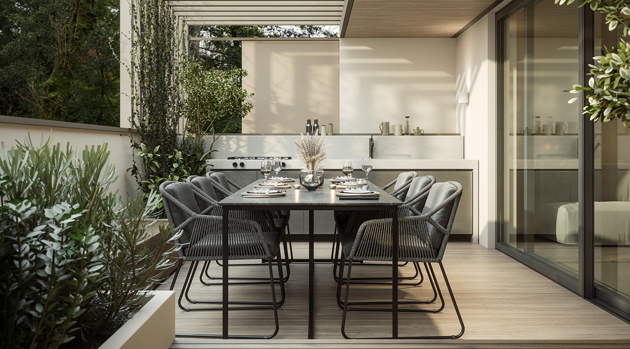 Luxury outdoor table with chairs and built in barbeque